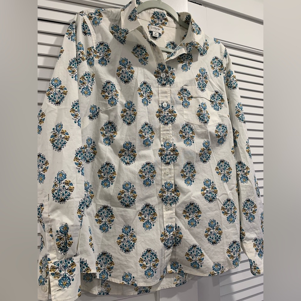 NWOT JCREW Floral print yellow and blue flowers button down shirt size Medium - Picture 3 of 6